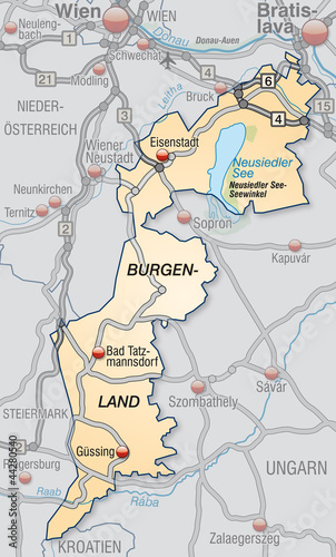 Karte des Kantons Burgenland mit Verkehrsnetz