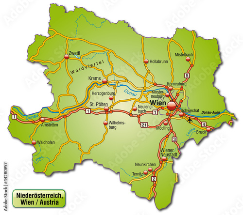 Inselkarte des Kantons Niederösterreich mit Autobahnen