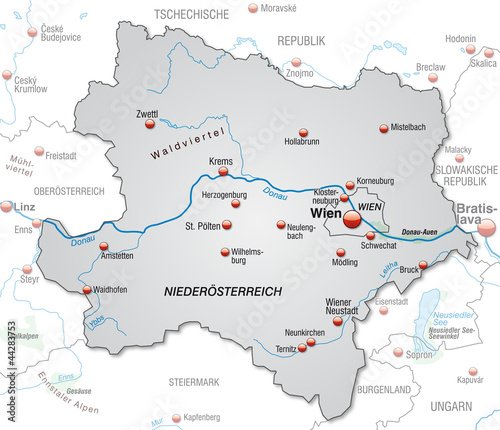 Karte des Kantons Niederösterreich mit Nachbarländern