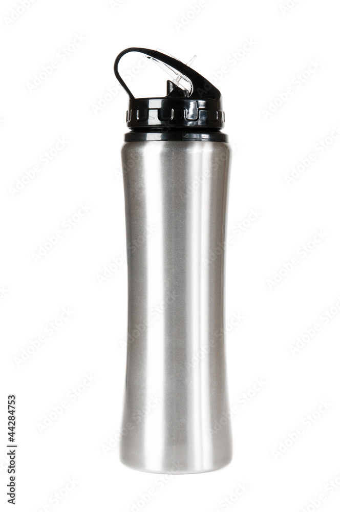 Silver thermos against a white background Silver thermos against a white background