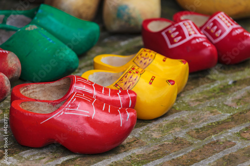 Old colorful Dutch wooden clogs