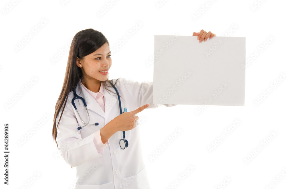 malay mixed race asian doctor with blank cardcoard malay mixed race asian doctor with blank cardcoard