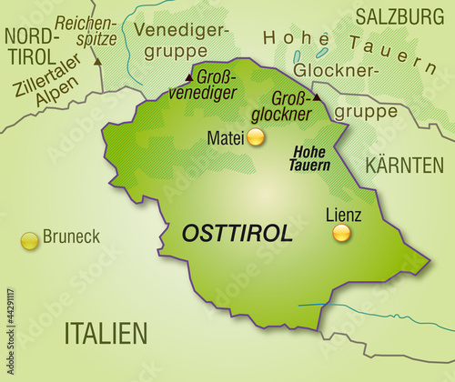 Übersichtskarte des Kantons Osttirol mit Umland