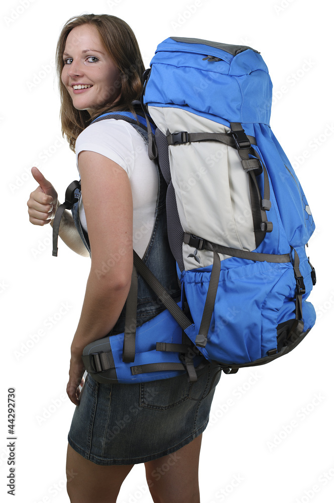 Frau mit Reiserucksack Frau mit Reiserucksack