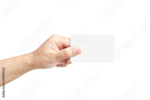 Hand of women holding sale paper label or tag on white backgroun
