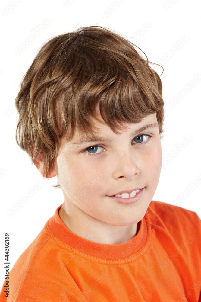 Close-up portrait of boy in orange T-shirt Close-up portrait of boy in orange T-shirt