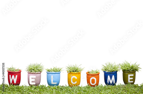 welcome word made from Jardiniere on white background
