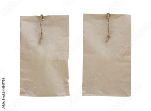 two paper bag of tea with. Isolated on white
