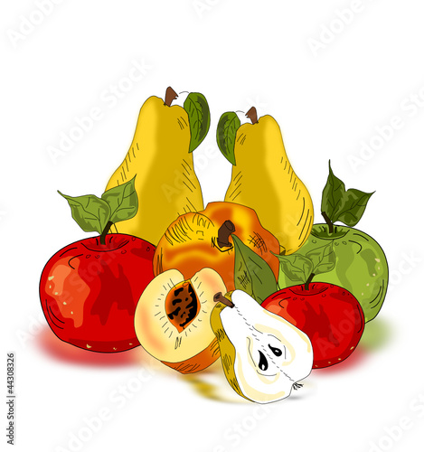 Äpfel, Birnen , Pfirsich Illustration