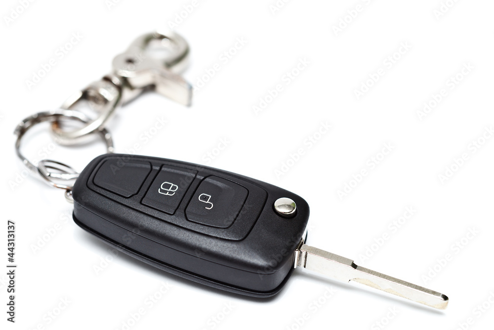New car key with lock and unlock buttons New car key with lock and unlock buttons