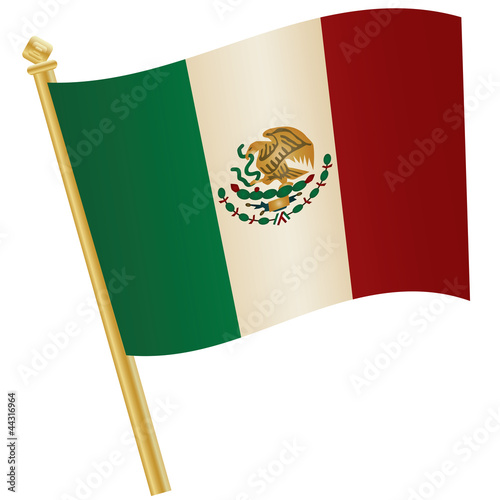mexico flag vector green white red with gold flagpole clipart isolated on white