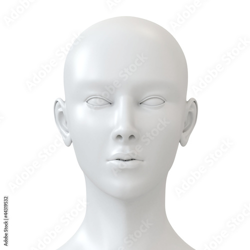 3D white woman face anatomy study isolated on white background