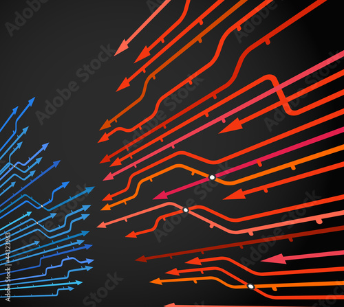 Abstract background of metro lines with arrows on black