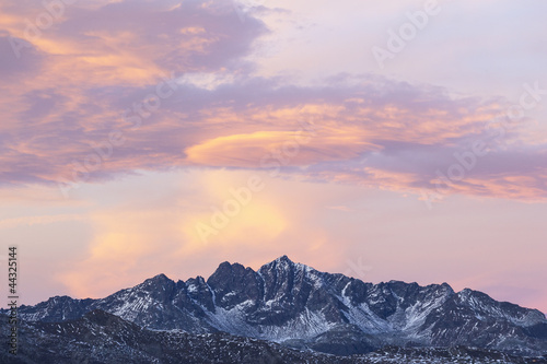 Mountain peaks in sunset