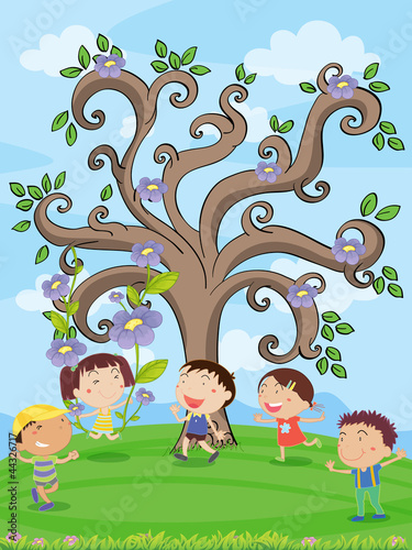 kids under a tree
