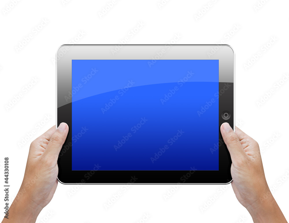 Business hand holding a tablet isolated on white Business hand holding a tablet isolated on white
