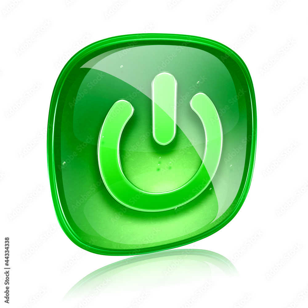 power icon green glass, isolated on white background. power icon green glass, isolated on white background.