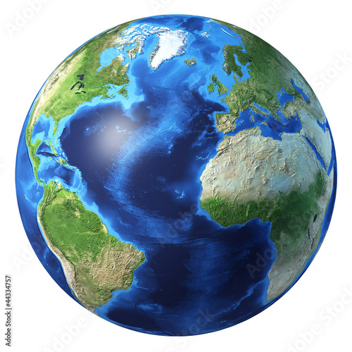 Fototapeta Naklejka Na Ścianę i Meble -  Earth globe, realistic 3 D rendering. Atlantic ocean view.