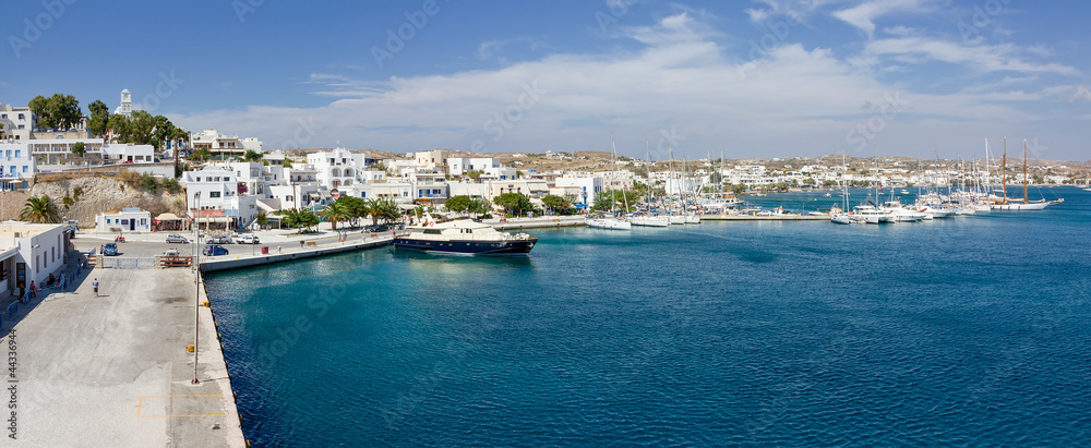 Panorama of Adamantas port, Milos island, Cyclades, Greece