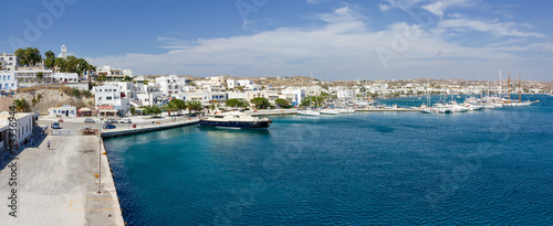 Panorama of Adamantas port, Milos island, Cyclades, Greece photo