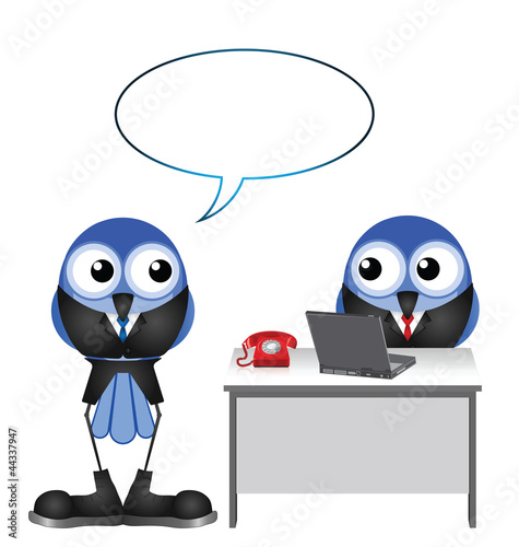Comical boss talking to employee copy space