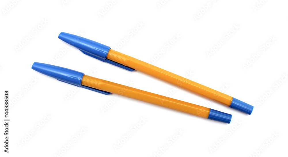 Two yellow pens. Isolated on white background