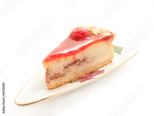 English style Cheesecake with strawberry isolated on white