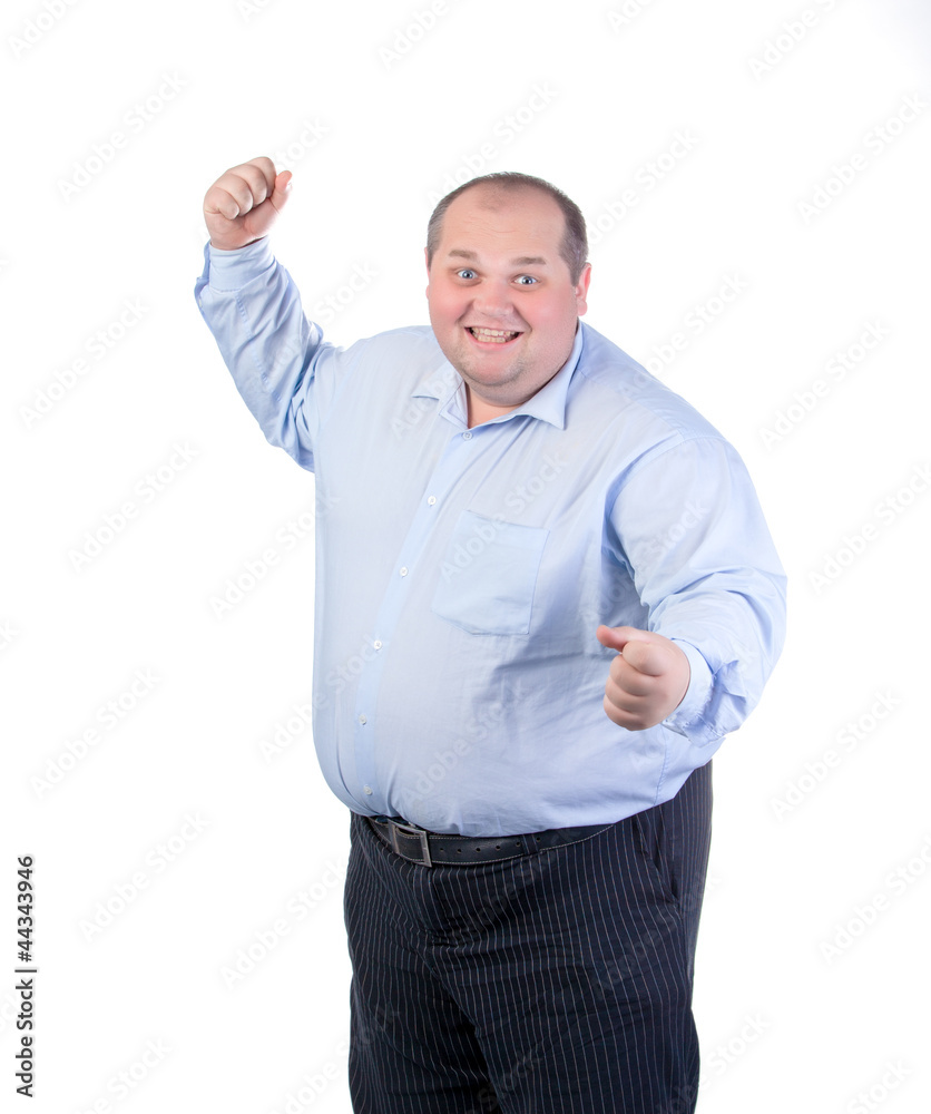 Happy Fat Man in a Blue Shirt Happy Fat Man in a Blue Shirt