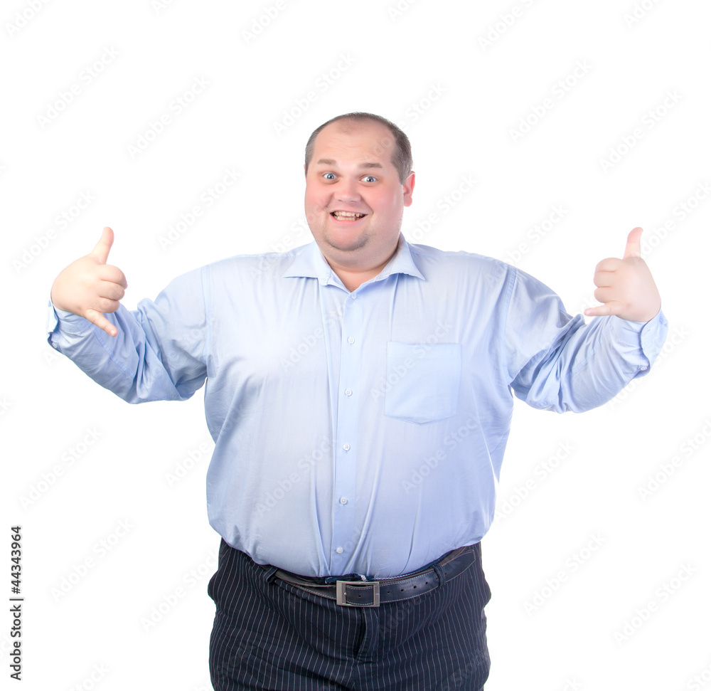 Happy Fat Man in a Blue Shirt