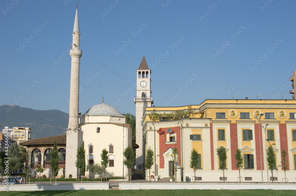 Mosque And Clock Tower In Tirana