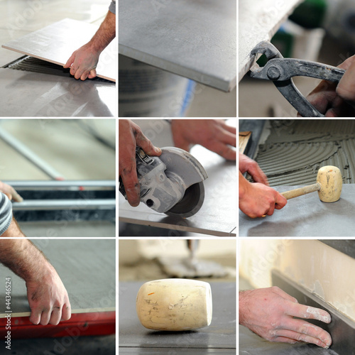 Slika na platnu Montage of tiler at work