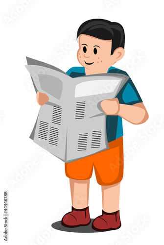 boy read a newspaper