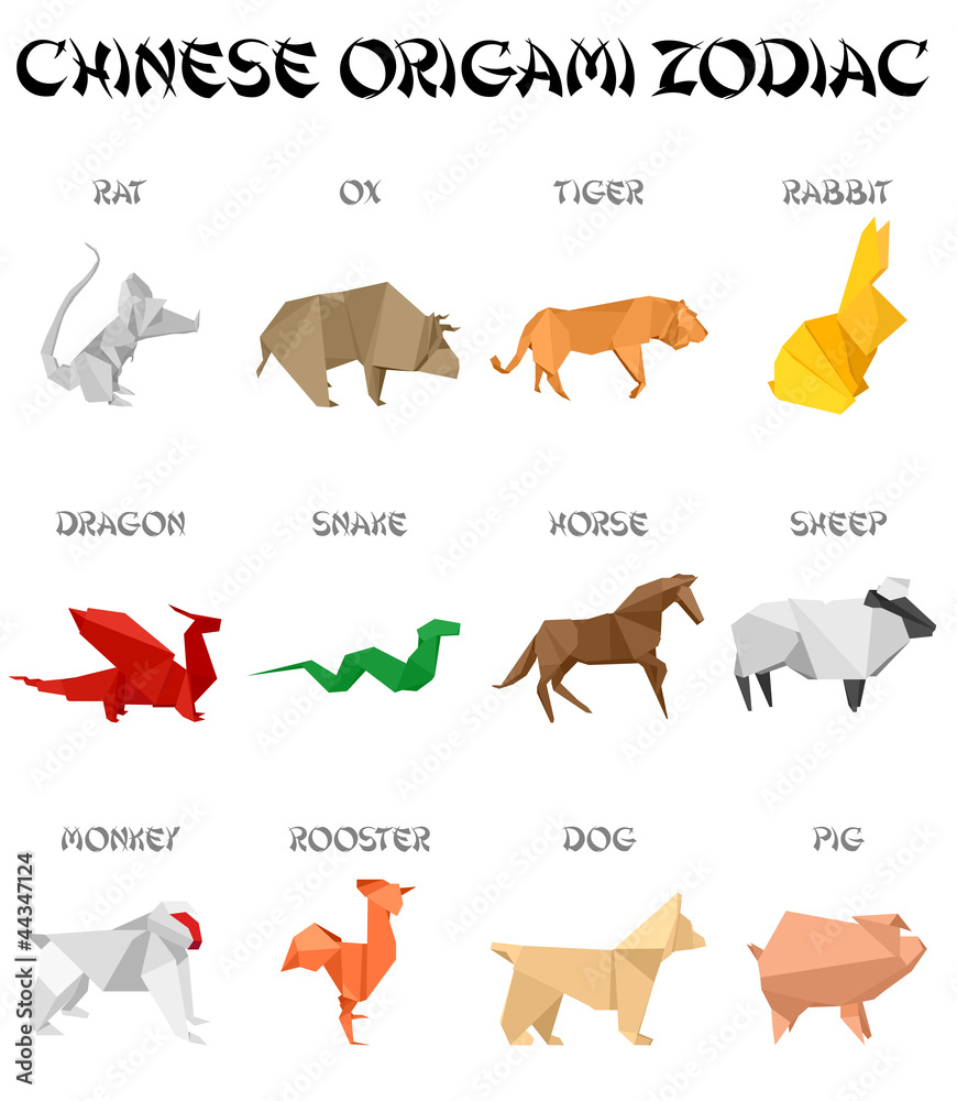 chinese origami zodiac signs Stock Vector Adobe Stock