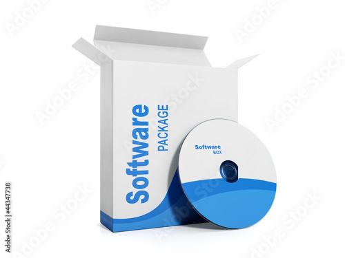 3d illustration, licensed software. box with a soft disc