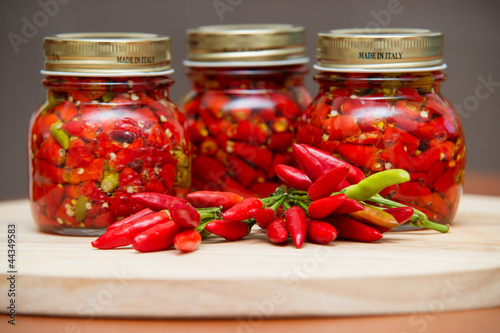 Calabrian peppers in oil hot pepper very hot chili photo