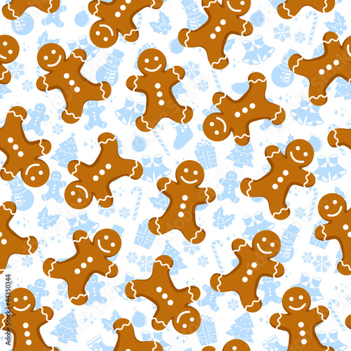 seamless pattern with gingerbread men and Christmas icons