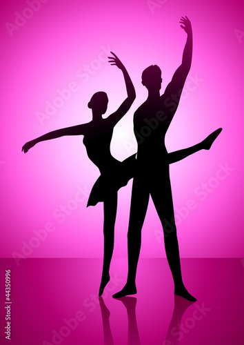 Silhouette illustration of a couple ballet dancing