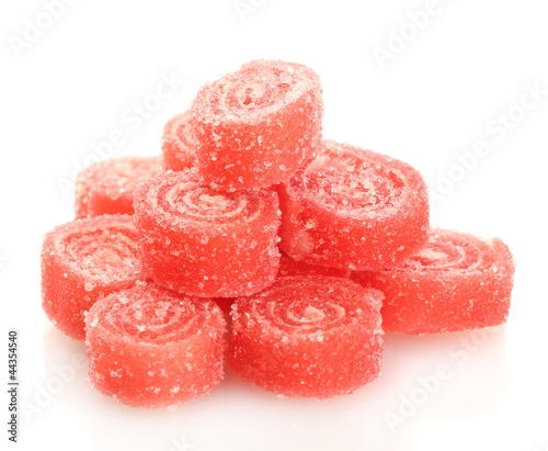 red jelly candies isolated on white.