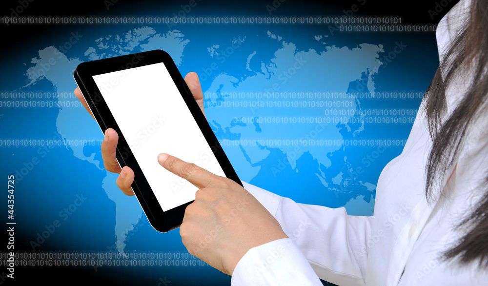 touch pad PC on women hand