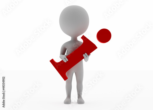 3d humanoid character with a information symbol