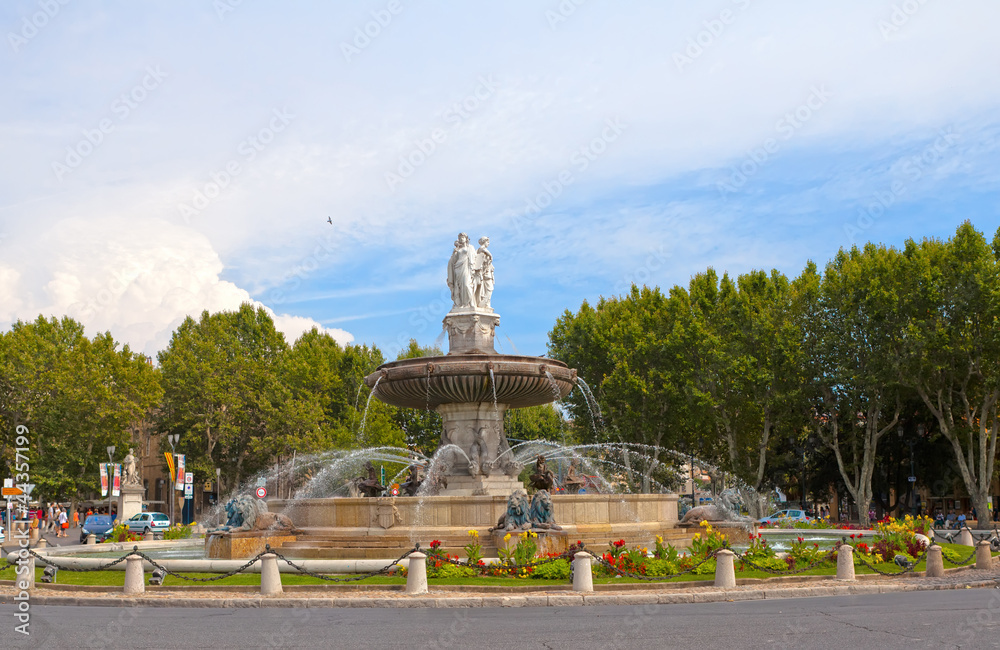 fountain at La Rotonde at sunset, Aix-en-Provence, France