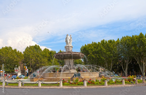 fountain at La Rotonde at sunset, Aix-en-Provence, France