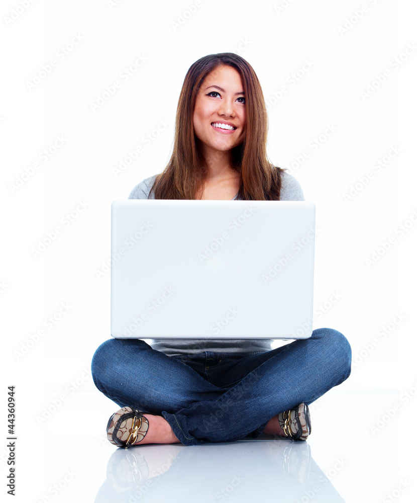 Naklejka premium Student with laptop computer.