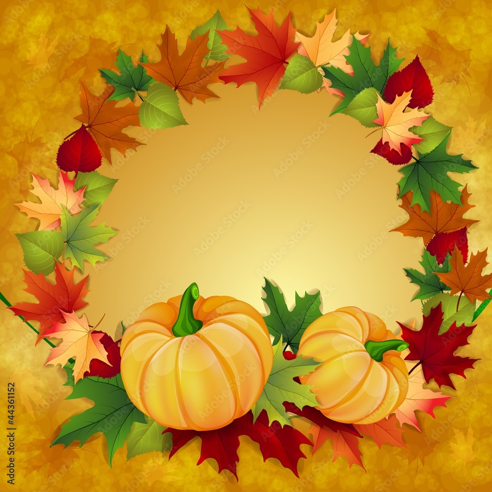 Autumn background with leaves and pumpkins Autumn background with leaves and pumpkins