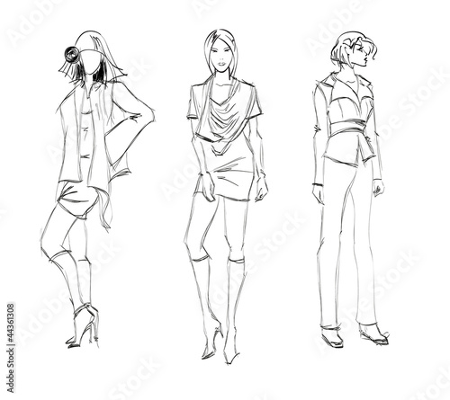SKETCH. fashion girl. Hand-drawn fashion model