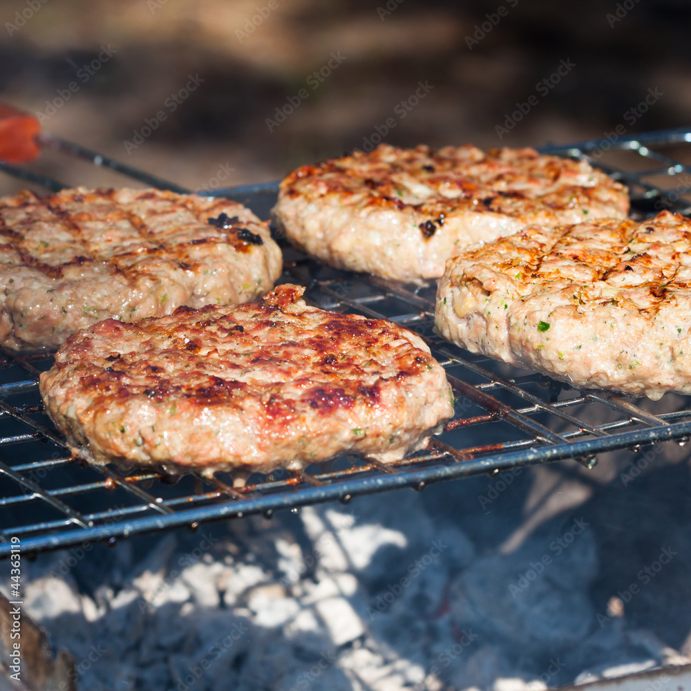 Hamburgers on Barbeque Grill Hamburgers on Barbeque Grill