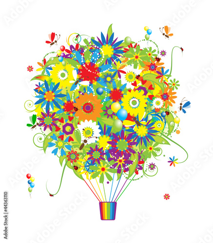 Floral gift, air balloon with flowers for your design