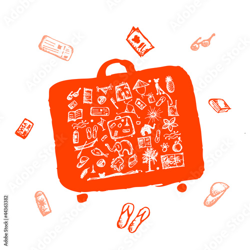 Summer vacations sketch, suitcase orange for your design