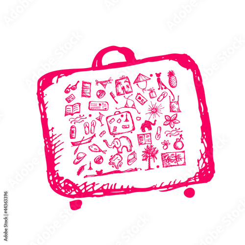 Summer vacations sketch, suitcase for your design