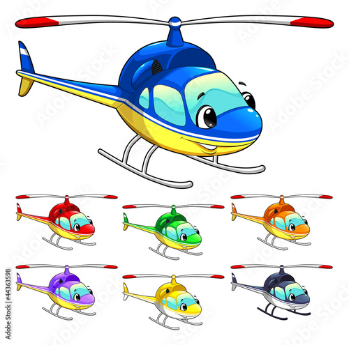 Funny helicopter. Cartoon and vector isolated character.